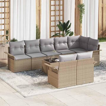 vidaXL Tuinbank Set 9 st Beige poly rattan, Verzenden