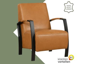 Leren fauteuil Glory - Granada Sahara (cognac), Ophalen of Verzenden