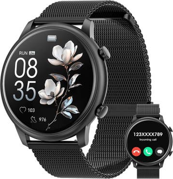 Smartwatch Dames 1.39 | Retour deal | Sla je slag!, Verzenden, Zwart, Zo goed als nieuw, Waterdicht