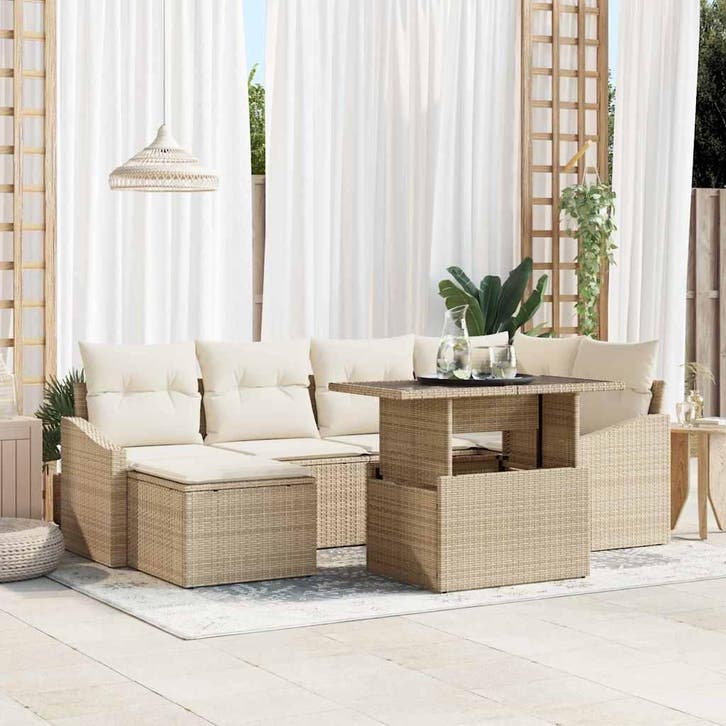 vidaXL Tuinbank Set met kussen met opslag 7 pcs Beige en, Tuin en Terras, Tuinsets en Loungesets, Nieuw, Verzenden