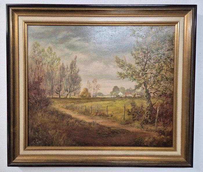 Jan van Delft (1928) - Landschaft mit Feldweg, Antiquités & Art, Art | Peinture | Classique