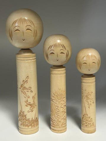 Vintage Japanse Kokeshi-poppen – 5-delige collectie – Genzo