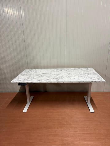Elektrisch Bureau Met Marmer Bureaublad/Wit Frame, Verzenden, In hoogte verstelbaar, Nieuw