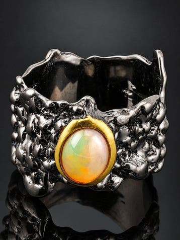 Opal Ring - 925 sterlingzilver - zwart rhodium