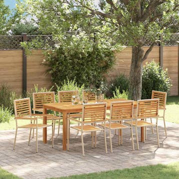 vidaXL Tuin Eettafel Set 9 st Beige Massief Acacia Hout, Verzenden, Nieuw