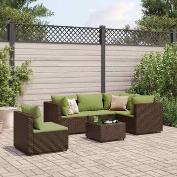 vidaXL 6-delige Loungeset met kussens poly rattan bruin, Verzenden, Nieuw, Loungeset