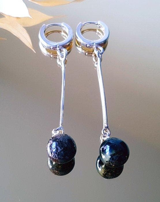 Natuurlijke Baltische amber oorbellen - Zilver - Barnsteen, Verzamelen, Mineralen en Fossielen