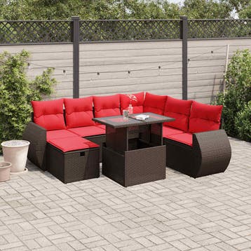 vidaXL 8-delige tuinbankset met kussens, bruin polyrotan, Verzenden, Nieuw