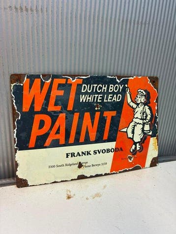 Dutch Boy Wet Paint – White Lead – Emaille Reclamebord -