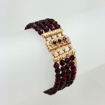 Armband - 14 karaat Geel goud - Granaat - Zaadparels, Nieuw