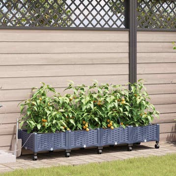 vidaXL Tuin Plantenbak met Irrigatie en Wielen 4 st Grijs PP, Tuin en Terras, Bloempotten, Verzenden, Nieuw