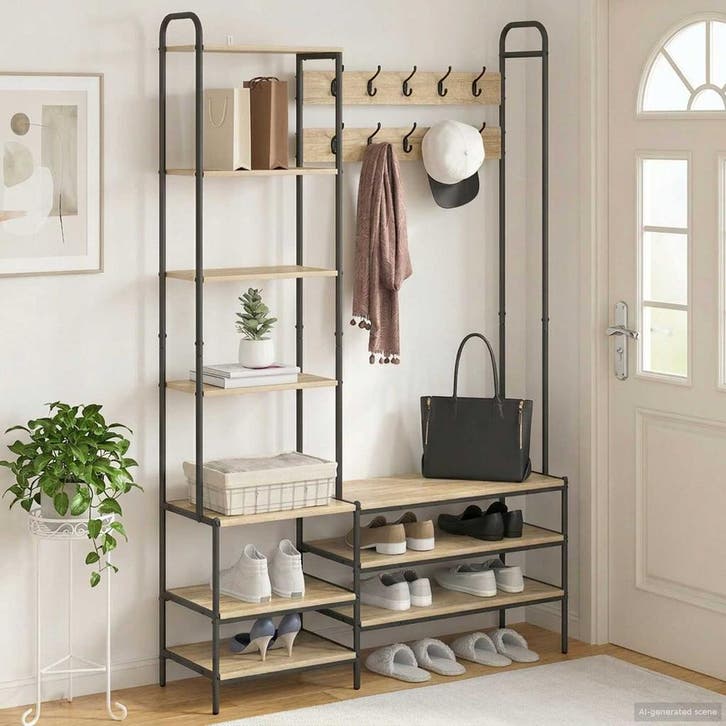 vidaXL Kapstok met schoenenbank Sonoma Eiken 120,5 x 34 x, Maison & Meubles, Armoires | Penderies & Garde-robes, Envoi