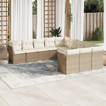 vidaXL 11-delige Tuinset met kussens poly rattan beige, Verzenden, Nieuw, Tuinset