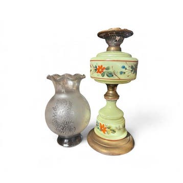 Petroleumlamp - Glas, Messing - Victoriaans, late 19e eeuw.