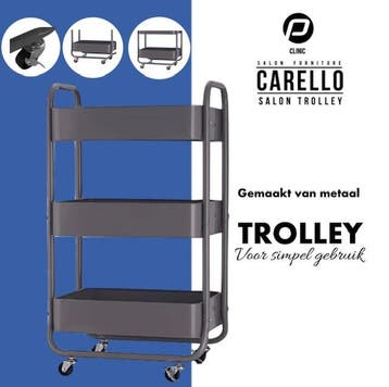 Salon Trolley Carello Donkergrijs met 3 Etages, Verzenden, Nieuw, Overige typen