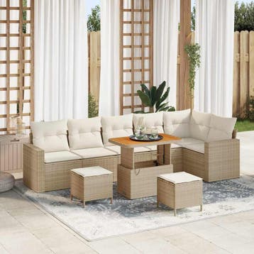 vidaXL Tuinbank Set met kussen 11 pcs Beige en Crème poly, Verzenden, Nieuw