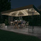 vidaXL Prieel met LED-lichtslinger 3x4 m stof taupe, Tuin en Terras, Verzenden, Nieuw