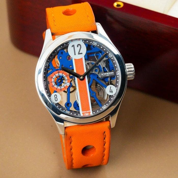 Schneider & Co - Le Mans Silver & Orange Limited Edition, Handtassen en Accessoires, Horloges | Heren