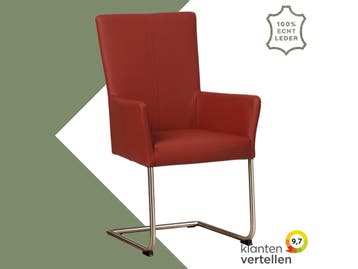 Leren eetkamerstoel Dry met armleuning - Toledo Red (rood), Huis en Inrichting, Stoelen, Nieuw, Leer, Ophalen of Verzenden, Rood