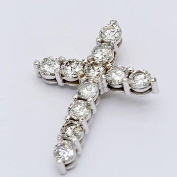 Pendentif en forme de croix - 14 carats Or blanc - 1.17ct.