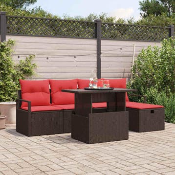 vidaXL Tuinbank Set 6 st Bruin poly rattan, Tuin en Terras, Tuinsets en Loungesets, Verzenden, Nieuw