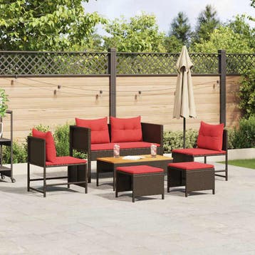 vidaXL Tuinbank Set 6 st Bruin en Rood poly rattan, Verzenden