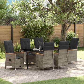 vidaXL Tuin Eettafel Set 7 st Grijs poly rattan, Verzenden, Nieuw