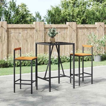 vidaXL 3-delige Tuinbarset poly rattan en massief acaciahout, Tuin en Terras, Verzenden, Nieuw