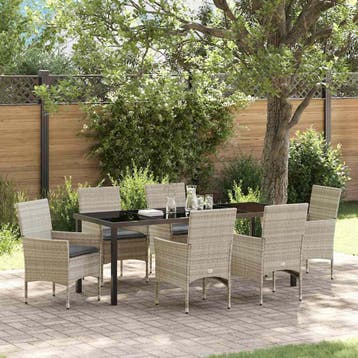 vidaXL Tuin Eettafel Set 7 st Lichtgrijs poly rattan, Tuin en Terras, Verzenden, Nieuw
