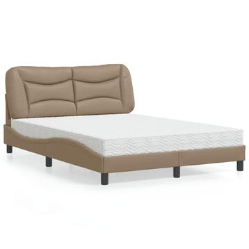 vidaXL Bed met matras Hvar kunstleer cappuccinokleurig, Huis en Inrichting, Slaapkamer | Bedden, Verzenden, Nieuw