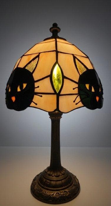 Lampe de table - Vitrail, Métal - Le Chat Noir - lampe de, Antiquités & Art, Art | Objets design