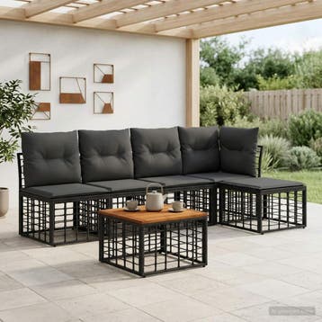 vidaXL Buiten bank set 6 pcs Zwart en Donker Grijs Polyester, Verzenden, Nieuw