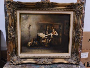 Europese school (XX) - El Quijote y sus Libros, Antiek en Kunst, Kunst | Schilderijen | Klassiek