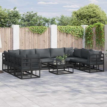 vidaXL Tuinbank Set met kussen 10 pcs Zwart Aluminium, Tuin en Terras, Verzenden, Nieuw