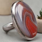 Rode gestreepte agaat Ring in 925 zilver – Mexicaanse agaat, Verzamelen, Mineralen en Fossielen