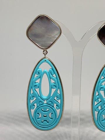 Turquoise - Argent - Boucles doreilles - turquoise et nacre