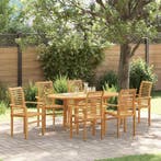 vidaXL Tuin Eettafel Set 7 pcs Bruin Massief Teakhout, Verzenden, Nieuw