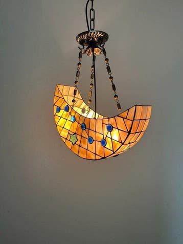 Lamp - Glas, Legering - maansikkel en sterren, Antiek en Kunst