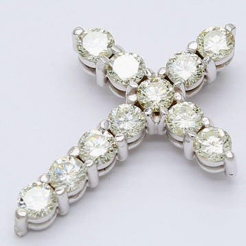 Pendentif en forme de croix - 14 carats Or blanc - 1.04ct.