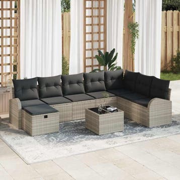 vidaXL Tuinbank Set 9 st Lichtgrijs poly rattan, Verzenden, Nieuw