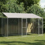 vidaXL Hondenkooi met dak Zilver 400 x 200 x 256 cm Staal en, Dieren en Toebehoren, Verzenden, Nieuw