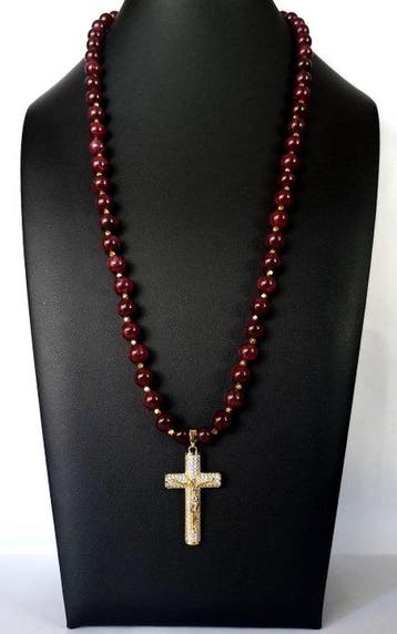 Granaat – Christelijke halsketting - Kruis met