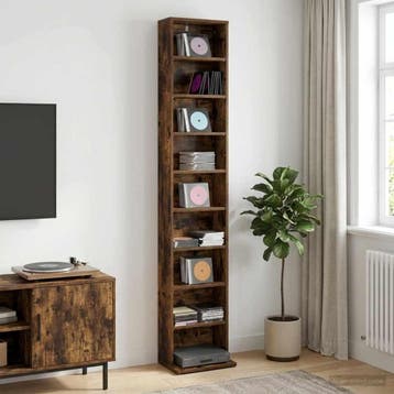 vidaXL CD Kast Gerookt eiken 33 x 23,5 x 175 cm Bewerkt hout, Huis en Inrichting, Woonaccessoires | Cd- en Dvd-rekken, Verzenden