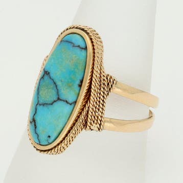 Bague - 14 carats Or jaune - turquoise, Nieuw