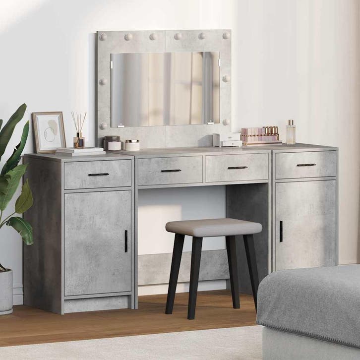 vidaXL Kaptafel met spiegellichten met lade 3 pcs Grijs, Huis en Inrichting, Tafels | Kaptafels, Nieuw, Verzenden