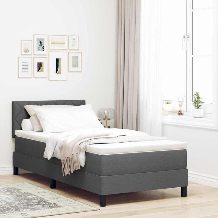 vidaXL Boxspring bed met matras met LED Donkergrijs 100 x, Huis en Inrichting, Slaapkamer | Bedden, Nieuw, Verzenden