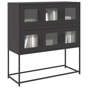 vidaXL Dressoir 100,5x39x107 cm koudgewalst staal zwart, Huis en Inrichting, Verzenden, Nieuw