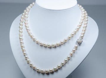 Sans prix de réserve - Collier - Argent 835 - perles Akoya, Handtassen en Accessoires, Kettingen, Nieuw