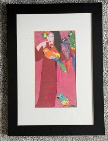 Walasse Ting - Vrouw met bloemen en Vrouw met papegaaien -