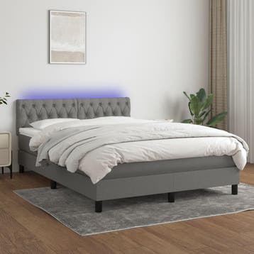 vidaXL Boxspring met matras en LED stof donkergrijs 140x200, Verzenden, Nieuw